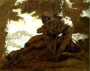 Theodore   Gericault nymphe et satyre oil on canvas